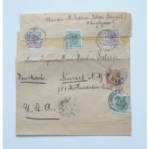 Newspaper overlay 3 Heller , franking 1 Kreuzer 2 x and 5 Kreuzer , sent to the U.S.