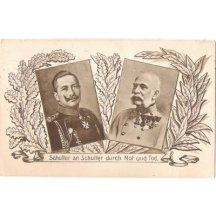 Černobílá pohlednice císařů - Franz Josef a Wilhelm