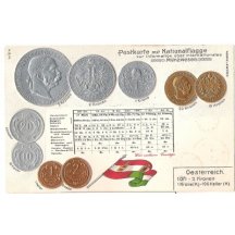 Pohlednice s mincemi- tisková varianta popisu, rakouské vydání