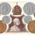 Postcard with printed coins