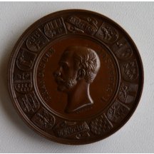 Císař Franz Josef se zemskými erby na bronzové medaili