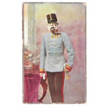 František Josef I., stojící v modré uniformě