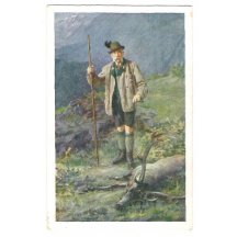 Drawn postcard , Franz Joseph and trophy deer (1)