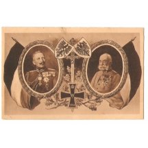 František Josef a Vilém, s erby a vlajkami