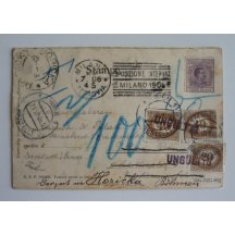 Postcard with denied Italian stamp and evaluated by Austrian payroll stamps