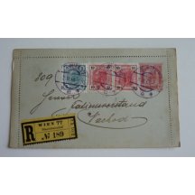 Evaluated card two 10 Heller , one 5 heller , purple stamp