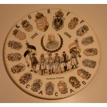 Talíř k 60. výročí vlády Franz Josefa se zemskými erby a postavami v krojích