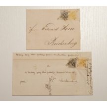Two letters evaluated with 1 plus 3 Kr. , stamp Rotau