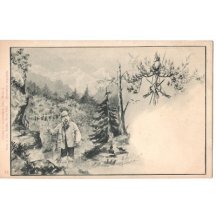 Postcard of Franz Joseph next to the shot mouflon