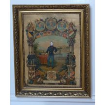 Painting with military representatives, symbols and coats of arms