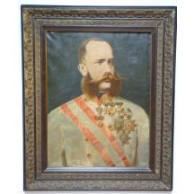 Hand-painted portrait of Francis Joseph (c. 1880) with a decorative frame 