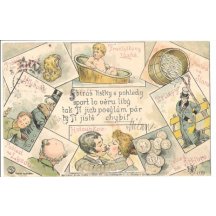 Žertovná pohlednice s vyobrazenou mincí Franz Josefa