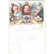 Barevná pohlednice císařů Františka Josefa a Viléma s italským králem