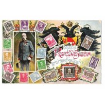 Portrait of Franz Joseph , eagle and stamps