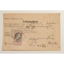 Aufgabeschein valued with 15Kr. fee stamp, emision 1877